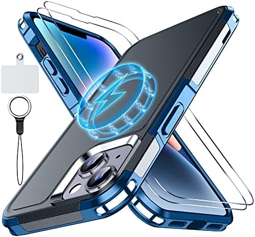 מארז מגנטי של Mozoter לאייפון 14 מארז ואייפון 13 מארז עם [2 PCS מגן מסך זכוכית], [12 רגל אטום הלם תואם